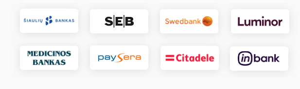 Šiaulių bankas, SEB, Swedbank, Luminor, Medicinos bankas, Paysera, Citadele, Inbank